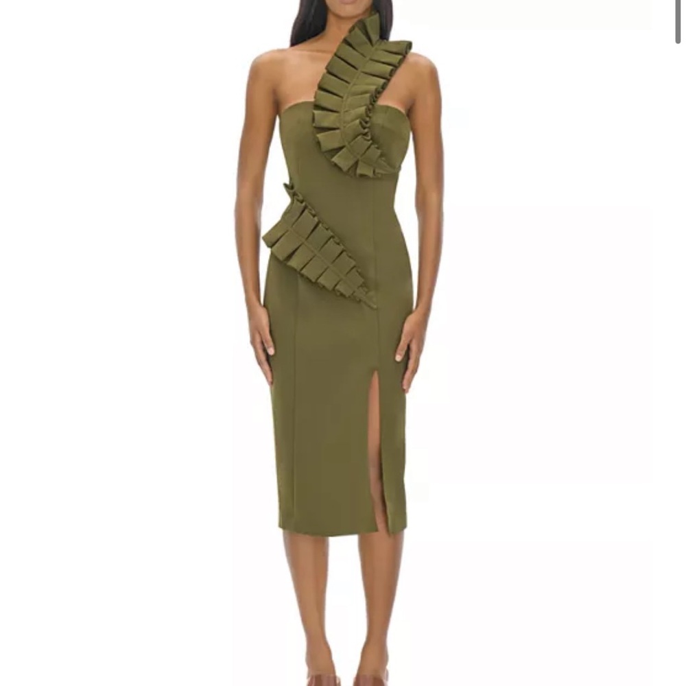 Andrea Iyamah Olive Green Ruffled Dress